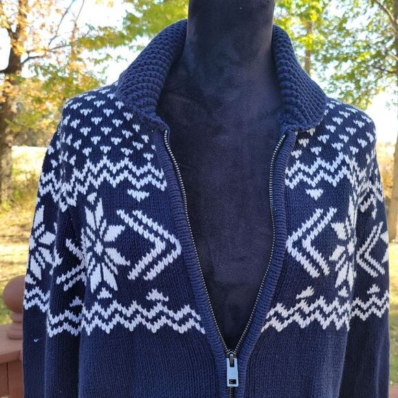 Vintage Express  Nordic Zip Sweater | Blue & White Snowflake Knit | Size Medium - Picture 8 of 15